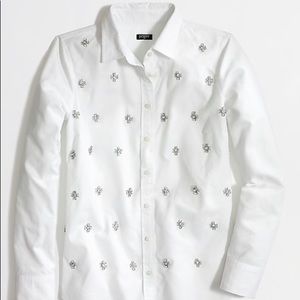 J Crew Embellished 💎 Jeweled Oxford Small White
